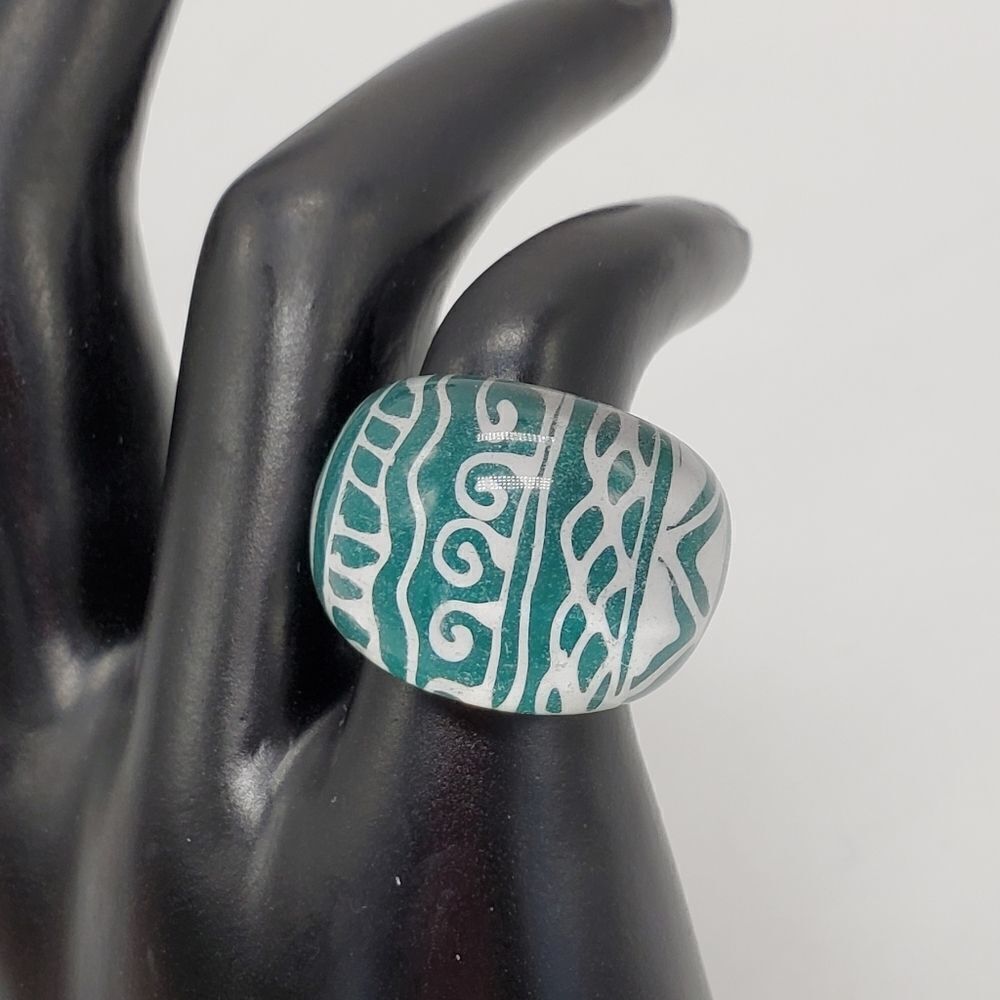 🔹️Green & Clear Painted Ring Size 6